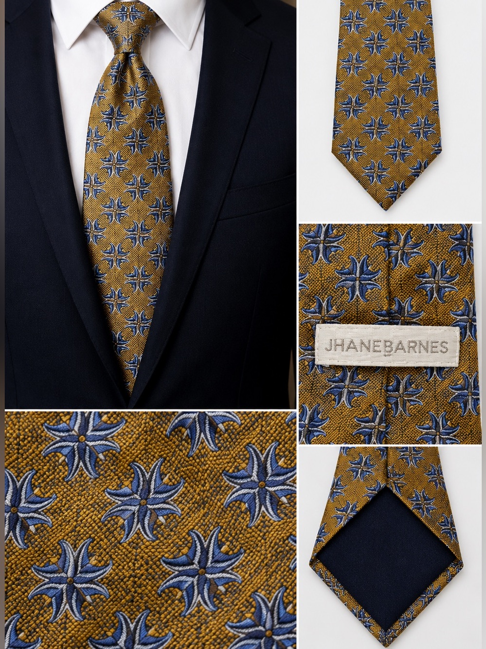 Jhane Barnes Blue and Yellow Geometric Silk Tie